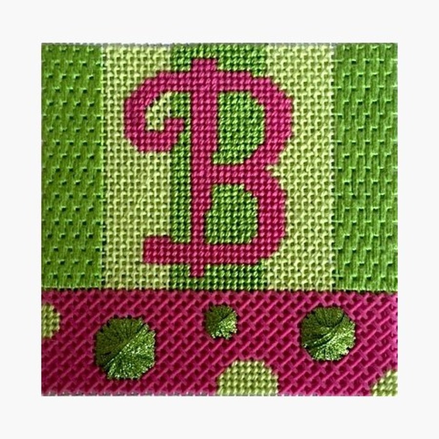 Colorful hand-painted initial needlepoint canvas